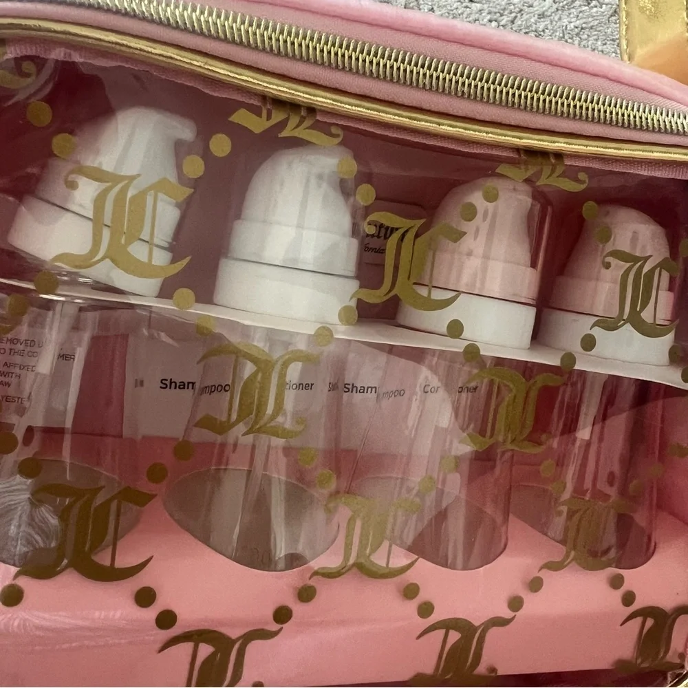 NWT Juicy Couture Travel Set Clear Cosmetic Bag And 4 Bottles TSA approved Y2K
